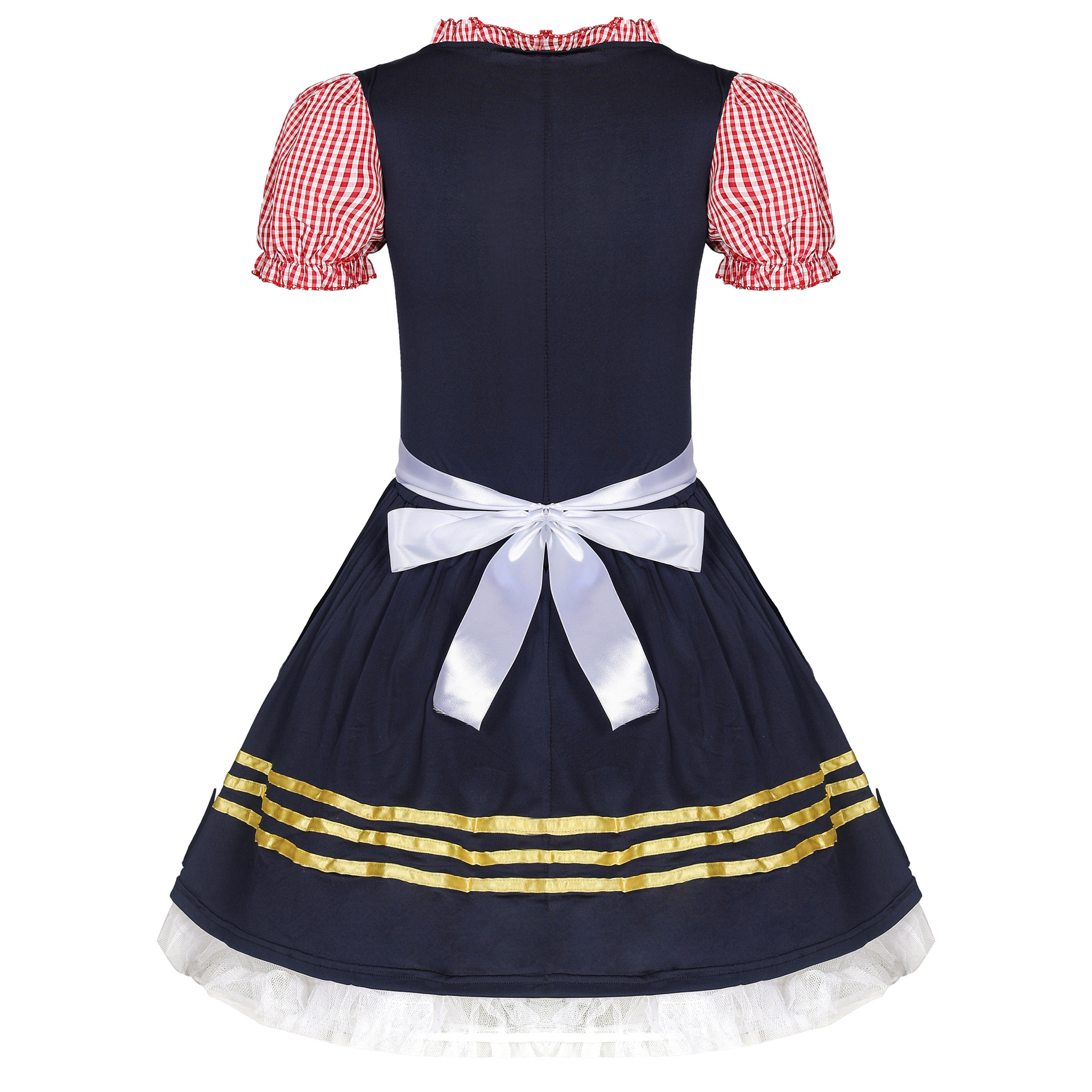 Traditional Oktoberfest Dirndl Dress Floral Corset Top with Red Gingham Design